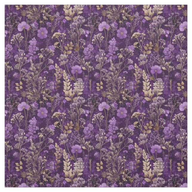 Rustikaler lila botanischer, fetter, vintage Blume Stoff (Muster)