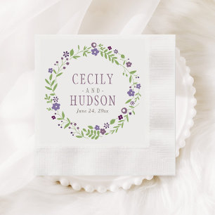 Rustikaler lila-grüner Blumenkranz Hochzeit Serviette