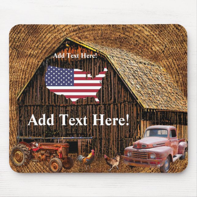 Rustikaler LKW-LKW-Traktor, American Flag Mouse Pa Mousepad (Vorne)