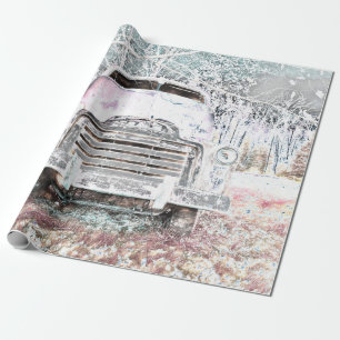 Rustikaler LKW Vintage Weiß Grau Retro abgenutzt Geschenkpapier