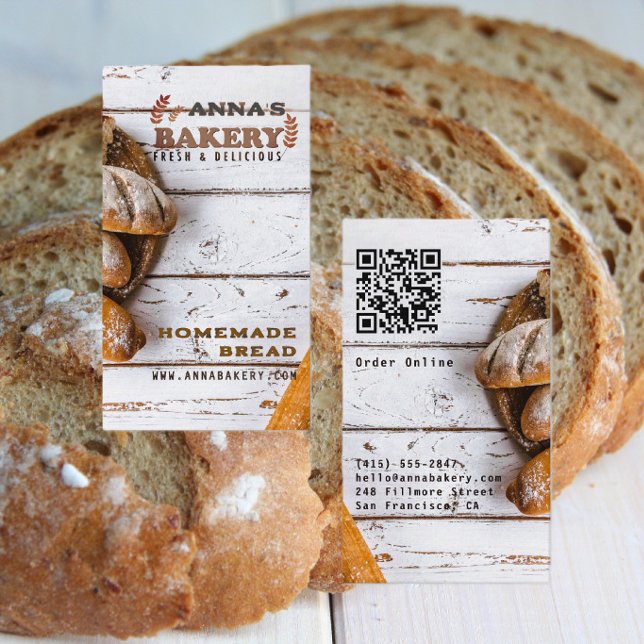 Rustikaler lokaler hausgemachter Bäckerei-QR-Code Visitenkarte (Von Creator hochgeladen)