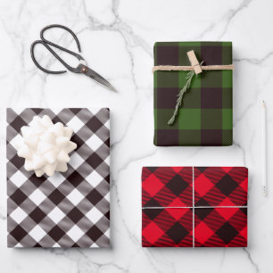 Rustikaler Lumberjack Flannel Weihnachtsbaum Geschenkpapier Set