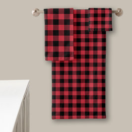 Rustikaler Lumberjack Red Black Buffalo Karo Karie Badhandtuch Set