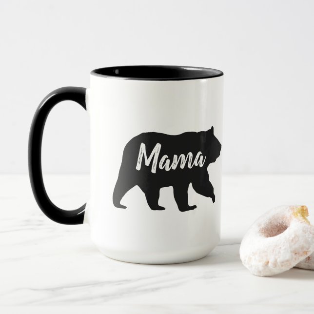 Rustikaler Mama-Bär Einfache Schwarz-Weiß-Kaffee-T Tasse (Mit Donut)
