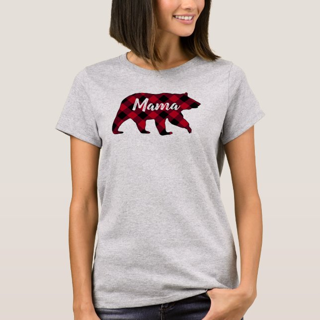Rustikaler Mama Bear Red Buffalo Kariert T-Shirt (Vorderseite)