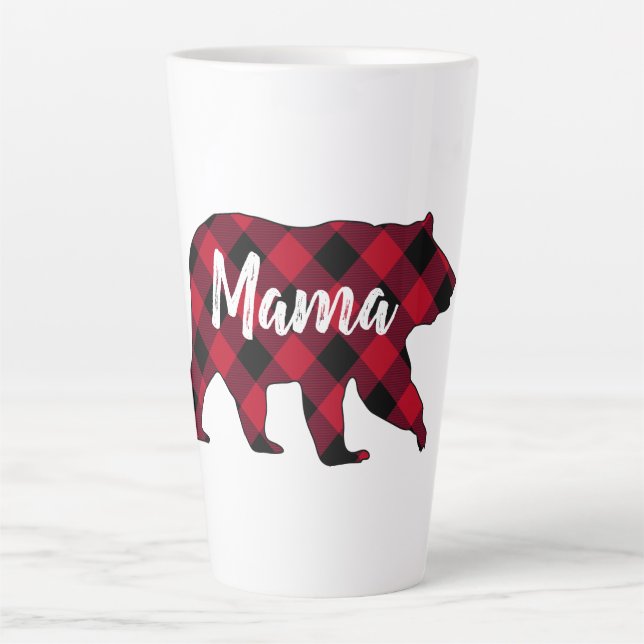 Rustikaler Mama Bear Red Buffalo Karierte Latte Ta Milchtasse (Vorderseite)