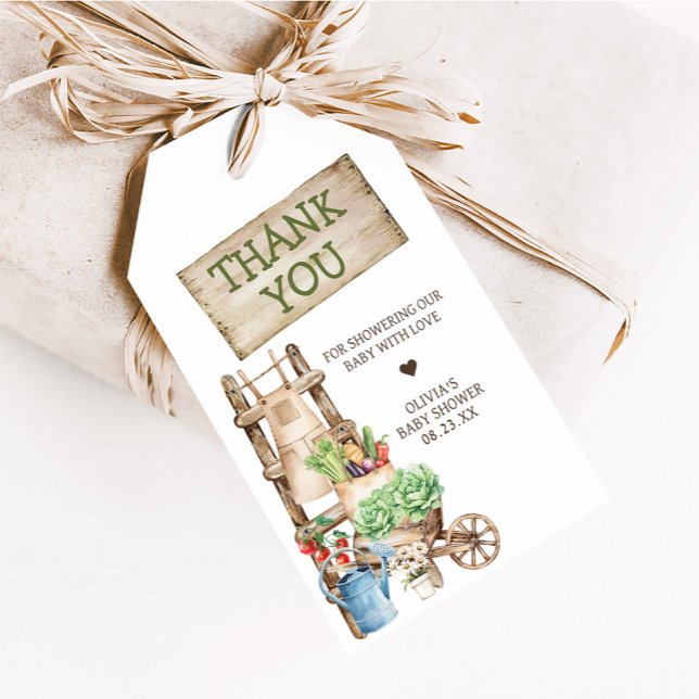 Rustikaler Markt Kinderdusche - Liebesmarken Geschenkanhänger (Rustic Farmers Market Locally Grown Baby Shower Favor Tags)