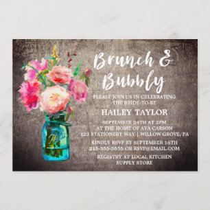 Rustikaler Mason Jar mit Blume Brunch und Bubbly Einladung