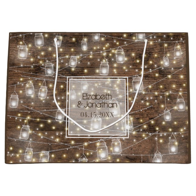 Rustikaler Mason Jar String Lights Romantisch Große Geschenktüte (Vorderseite)