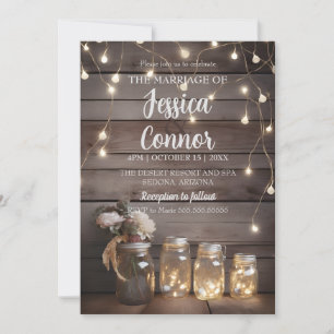 Rustikaler Mason Jar Wedding Holz Stall Hintergrun Einladung