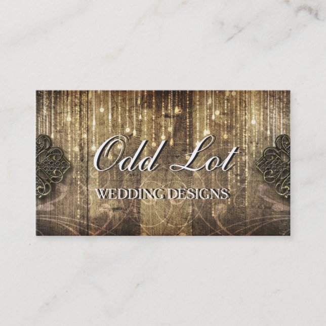 Rustikaler Metall-und Holz-Hochzeits-Planer Visitenkarte (Vorderseite)