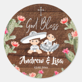 Rustikaler mexikanischer Silbercharro-Twin-Taufsti Runder Aufkleber