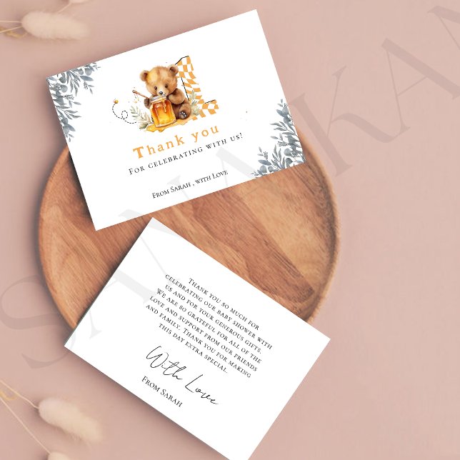 Rustikaler Minimalbär Honig 1. Geburtstag Danke (Von Creator hochgeladen)