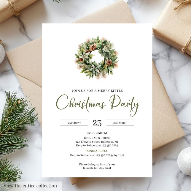 Rustikaler minimaler Salbei-Elfenbein-Weihnachtskr Einladung (Rustic Minimal Sage Ivory Christmas Party)