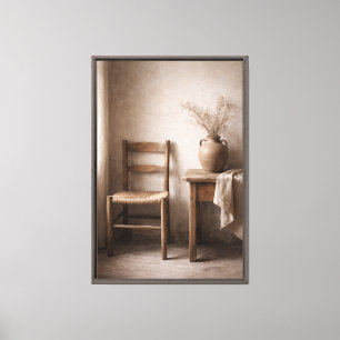 Rustikaler minimalistischer Stuhl & Tonvase Leinwanddruck