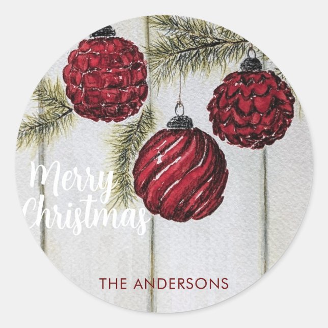 Rustikaler Minimalistischer Weihnachtsurlaub Runder Aufkleber (Vorderseite)