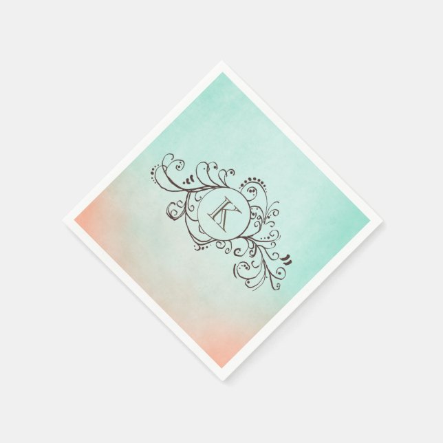 Rustikaler Minze und Peach Bohemisch Geblüht Serviette (Ecke)