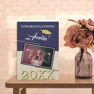 Rustikaler moderner Navy Blue Graduate Foto Abschl Karte