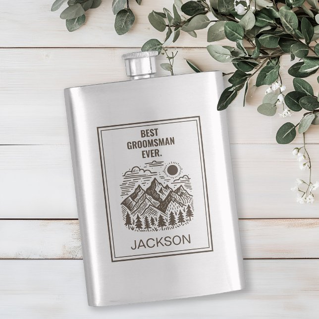 Rustikaler moderner Trauzeuge Flachmann (Rustic Mountains Mountains Custom Groomsman Flask)