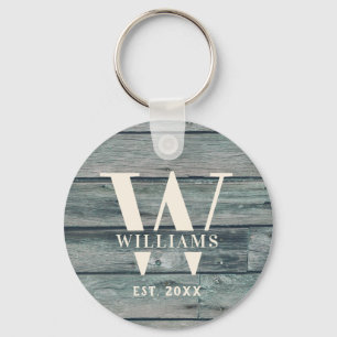 Rustikaler Monogram Driftwood-Familienname Schlüsselanhänger