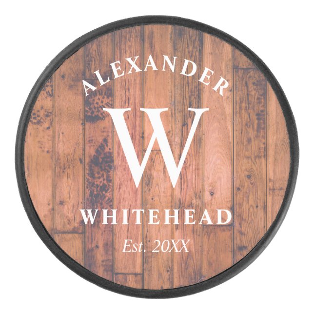 Rustikaler Monogram Hockey Puck (Vorderseite)