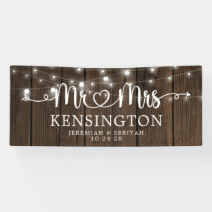 Rustikaler Mr. Heart Script Lights Wood Wedding Banner