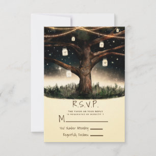 Rustikaler Nachtbaum mit Lichtern & Jars Wedding R RSVP Karte