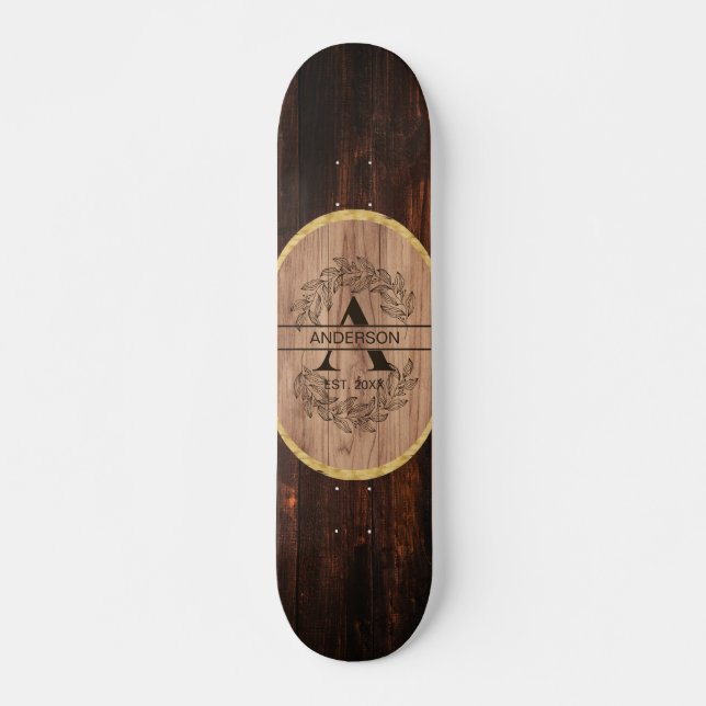 Rustikaler Name der Monogrammkarte aus Holz Skateboard (Vorne)
