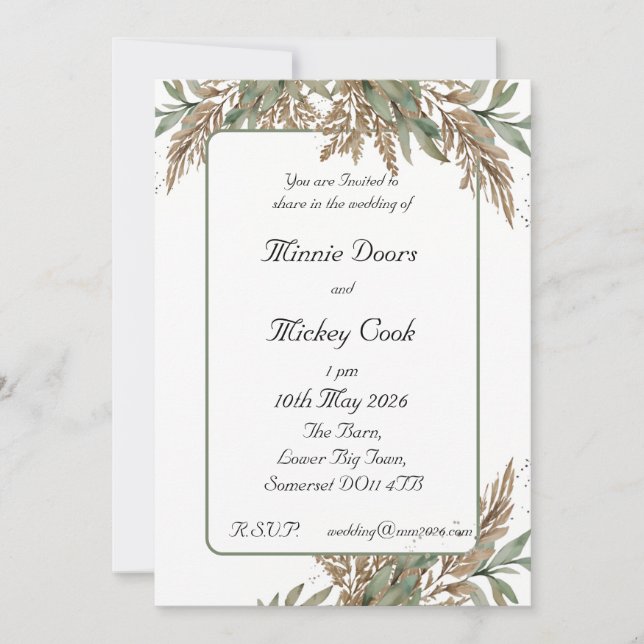 Rustikaler Naturstil - grün und braun Einladung (Vorderseite)