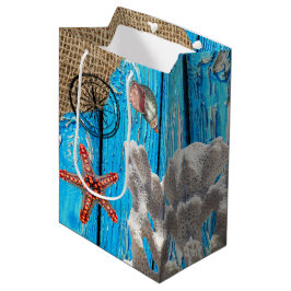 Rustikaler Nautic Blue Wood Burlap Starfish Mittlere Geschenktüte