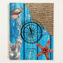 Rustikaler Nautic Blue Wood Burlap Starfish
