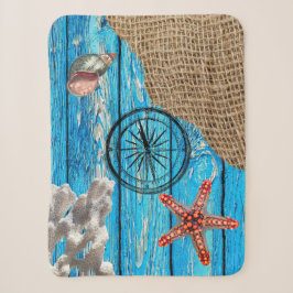 Rustikaler Nautic Blue Wood Burlap Starfish Sherpadecke