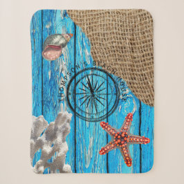 Rustikaler Nautic Blue Wood Burlap Starfish Sherpadecke