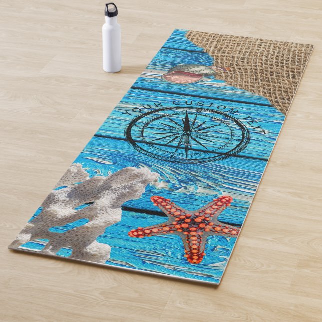 Rustikaler Nautic Blue Wood Burlap Starfish Yogamatte (Beispiel)