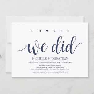 Rustikaler Navy Blue Wedding Elopement Empfang Einladung