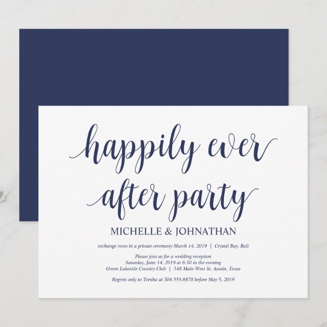 Rustikaler Navy Blue Wedding Elopement Empfang Einladung (Vorne/Hinten)