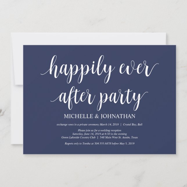 Rustikaler Navy Blue Wedding Elopement Empfang Einladung (Vorderseite)