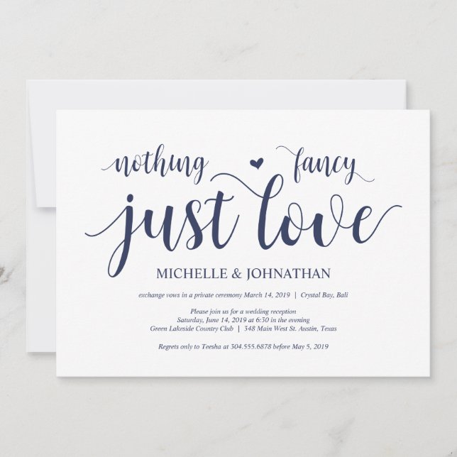 Rustikaler Navy Blue Wedding Elopement Empfang Einladung (Vorderseite)