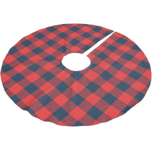 Rustikaler Navy und Roter Buffalo Karo Kariert Polyester Weihnachtsbaumdecke
