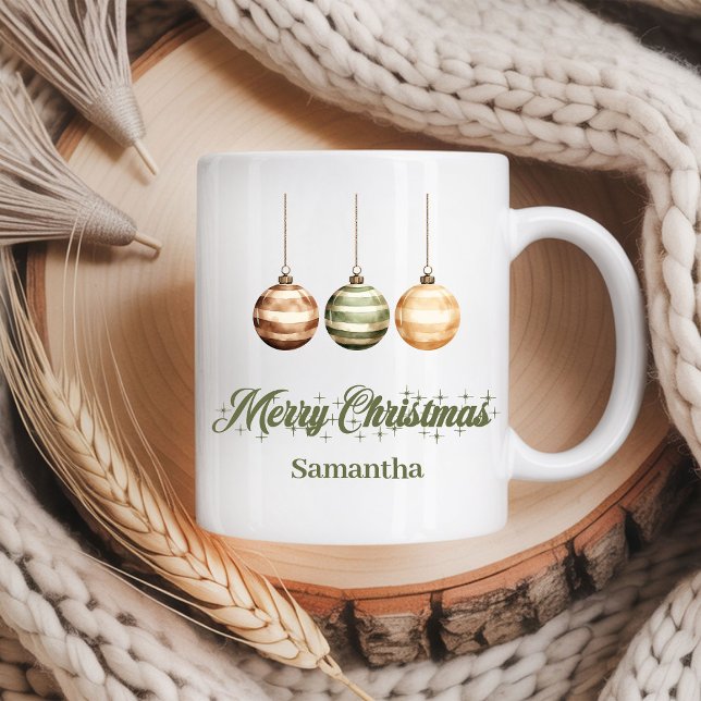 Rustikaler neutraler skandinavischer Stil, benutze Kaffeetasse (Rustic neutral Scandinavian style custom name Christmas mug

)