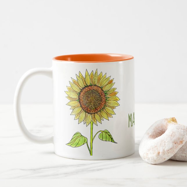 Rustikaler Niedlicher Personalisierter Name Wasser Zweifarbige Tasse (Mit Donut)