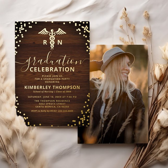 Rustikaler Nursing School Abschluss Real Gold Folieneinladung (Von Creator hochgeladen)