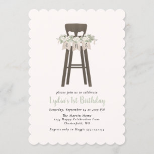 Rustikaler Oberstuhl erster Geburtstag Einladung