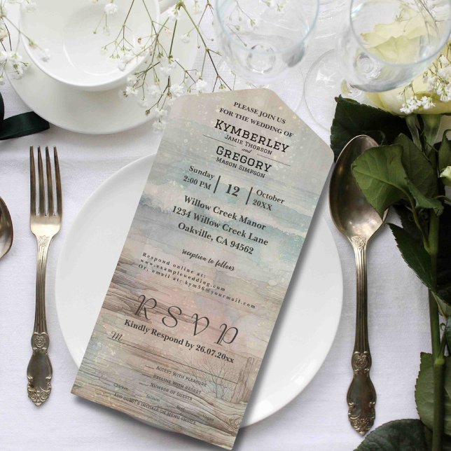 Rustikaler Ocean Beach Abstrakt Landschaft Minimal All In One Einladung (Von Creator hochgeladen)