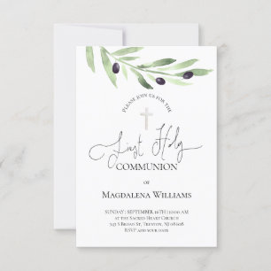 Rustikaler Olivenzweig Katholische Erste Kommune I Einladung
