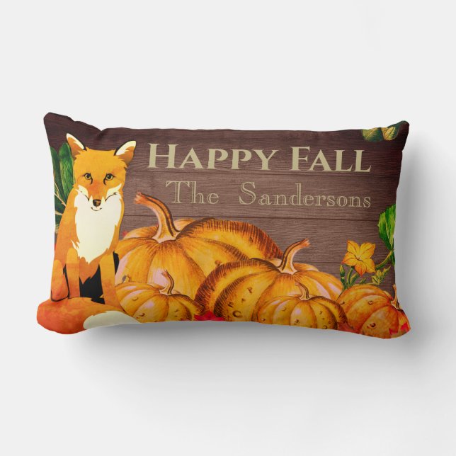 Rustikaler Orange Fox Pumpkin Herbst Herbst Blätte Lendenkissen (Vorderseite)