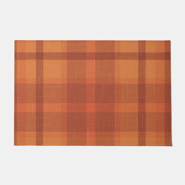 Rustikaler Orange Herbst Karierter Tartan Fußmatte (Vorderseite)