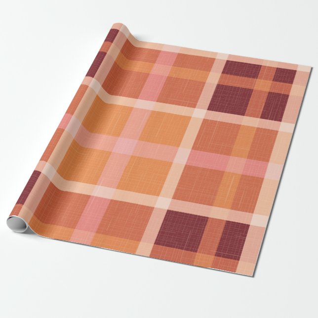 Rustikaler Orange Herbst Karierter Tartan Geschenkpapier (Ungerollt)