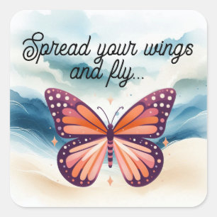 Rustikaler Orange Monarch Butterfly mit Sprichwort Quadratischer Aufkleber