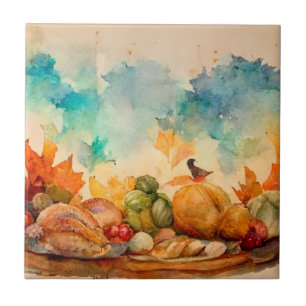Rustikaler Orange Vintag Watercolor Fall Pumpkin Fliese